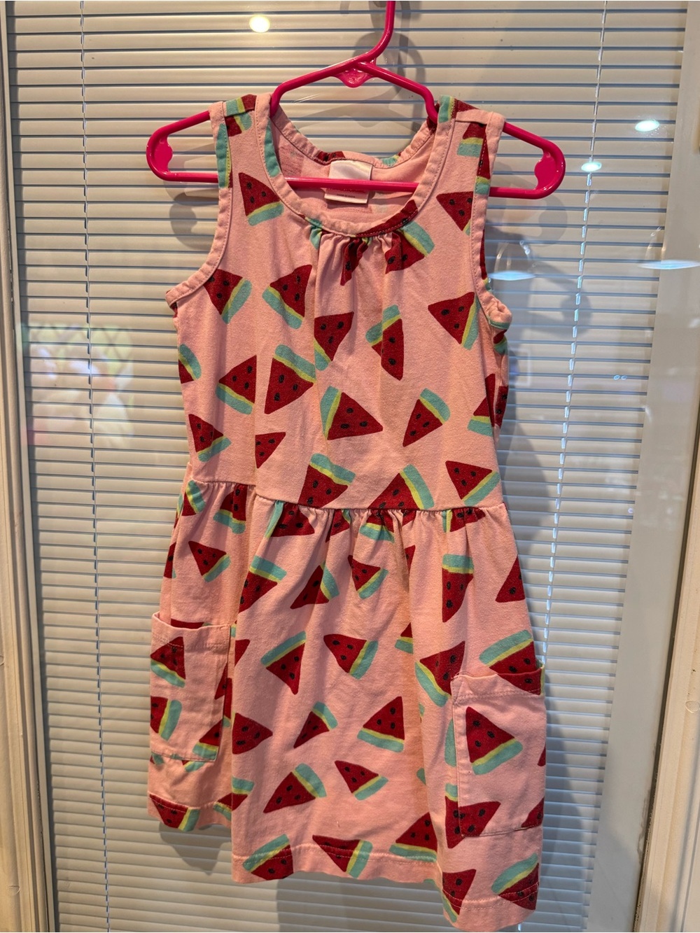 Hanna Andersson Girls Watermelon Dress Pink Pocket Sleeveless Size 5 110